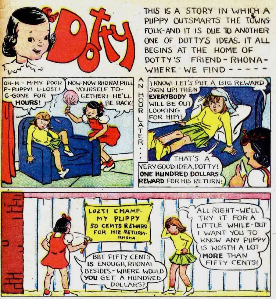 Part of the first page of the Dotty story in the May/June 1946 issue of Supersnipe Comics. Image courtesy of Steven Thompson.