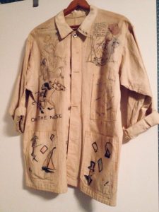 Jane Krom's beer jacket with a sketch by Jim Berryman at the top right.