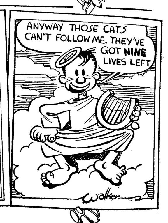 Mort Walker's cartoon of an angel with a harp for the January 1940 contest